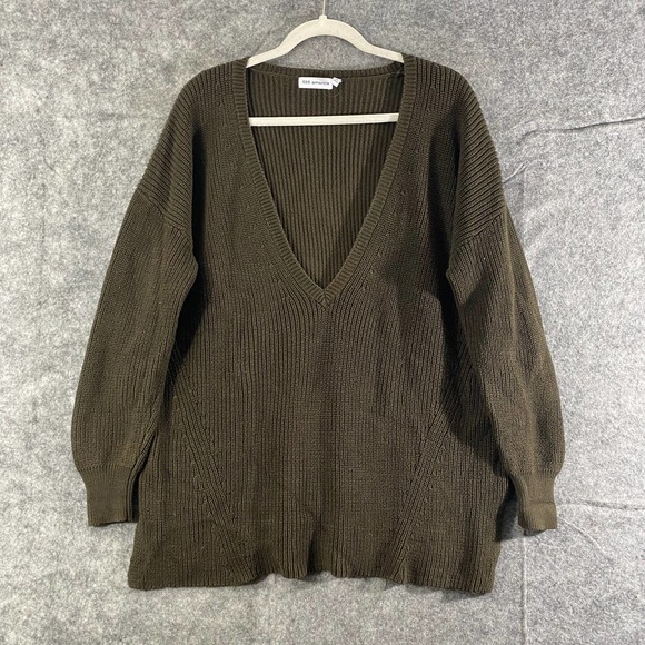 525 American Sweater Medium Brown Chunky Knit V-Neck Long Sleeve Oversized - Picture 1 of 7